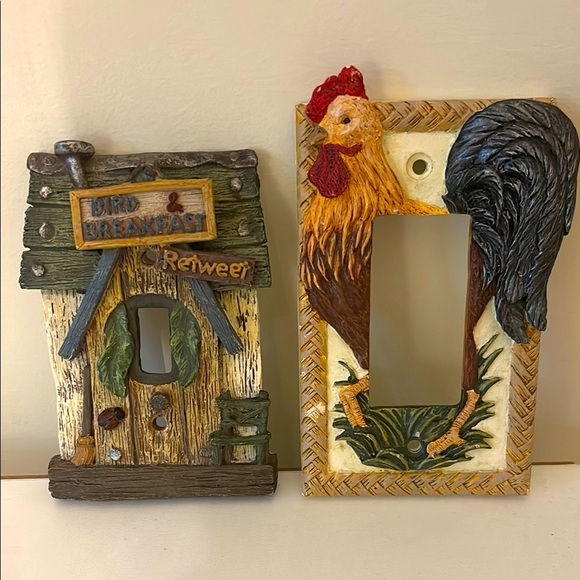 Other - SET OF TWO Rustic Rooster and Birdhouse Light Switch Covers cottage farmhouse